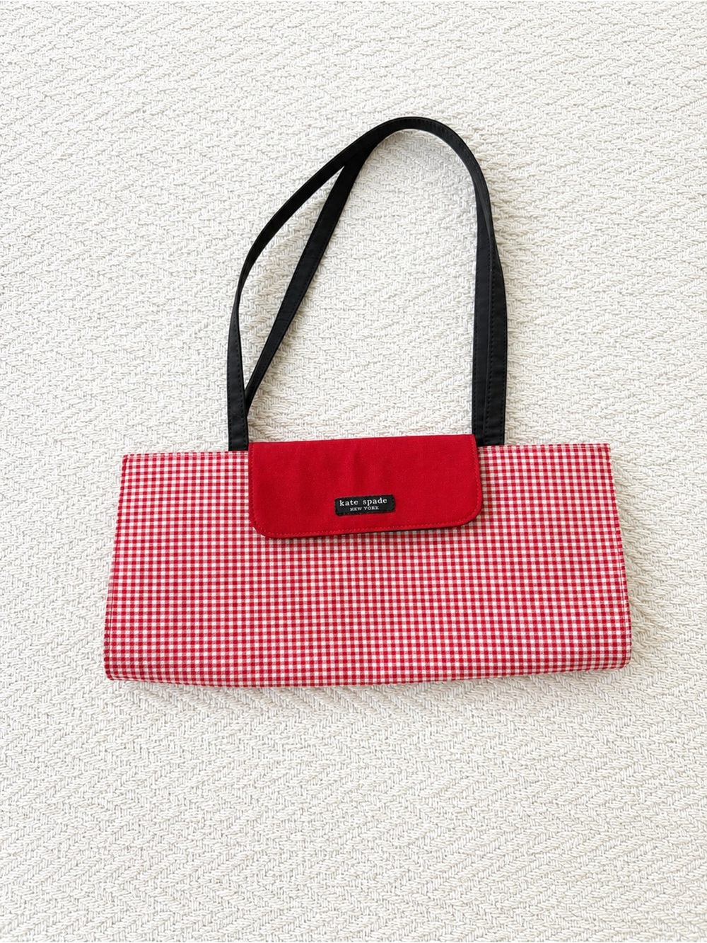 Vintage Kate Spade Red Gingham Shoulder Bag Y2K Baguette Purse